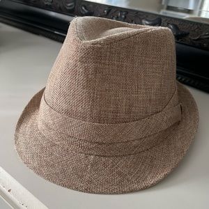Beige cloth, linen, fedora, size small
